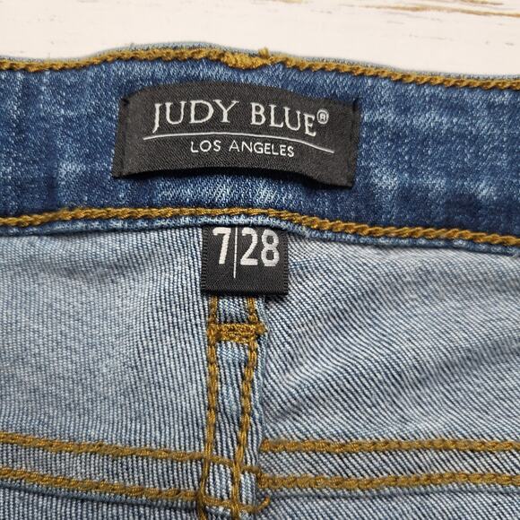 Judy Blue Y2K Leopard Print Patch Distressed Ripped Skinny Fit Rolled Jeans 7/28 - Picture 9 of 12